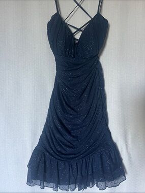 City Vibe Navy Glitter Mini Homecoming Dress